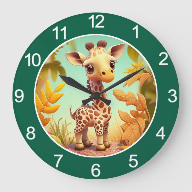 Relógio Grande Tropical Cute Baby Giraffe Cartoon-37560 (Frente)