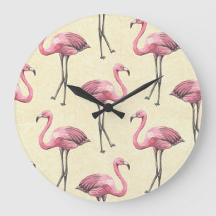 Relógio Grande Tropical Flamingo: Ataque de Wallpaper Watercolor.