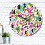 Relógio Grande Tropical Floral Elegante<br><div class="desc">Este impressão bonito parece um impressão floral tropical vintage! Compartilhamentos de cor-de-rosa,  roxo,  azul,  verde,  amarelo,  laranja,  e mais todos misturados. Excelente de presentes ou produtos. Verde Verde-Cor-de-rosa Vintage Floral Tropical Large Clock.</div>