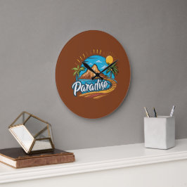 Relógio Grande Tropical Paradise Island Logo Art