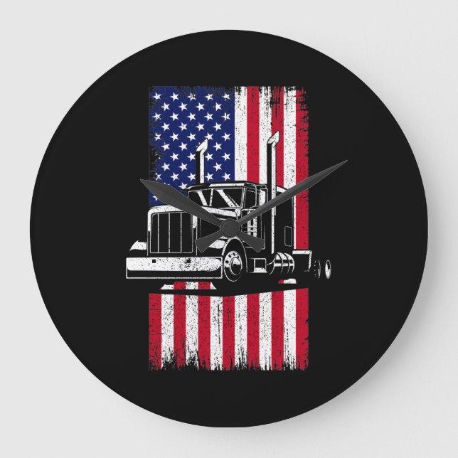 Relógio Grande Truck Driver American Flag Trucker (Frente)