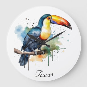 Relógio Grande Tucano no Ramo Arte Aquarela, personalizado