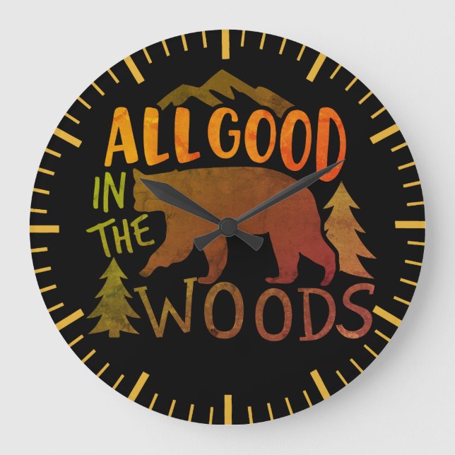 Relógio Grande Tudo Bem Na Floresta Florestal Black Bear Caminhan (Frente)