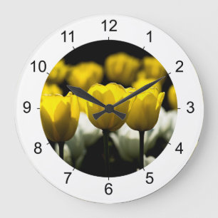 Relógio Grande Tulipas Amarelo E Branco
