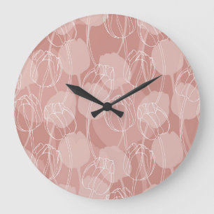Relógio Grande Tulipas Brancas Vintage Fundo Rosa