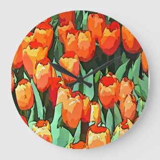 Relógio Grande Tulipas Laranja Retro