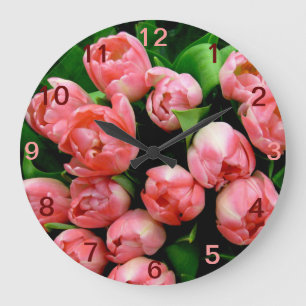 Relógio Grande Tulipas Rosas Flores Natureza Floral