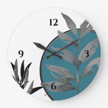 Turquesa Branca e Folhas Artísticas De Cinza