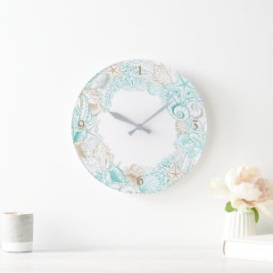 Relógio Grande turquesa costeira dourada Acrywall Clock