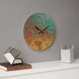 Relógio Grande Turquesa de Cobre Textura Castanho Azul Laranja