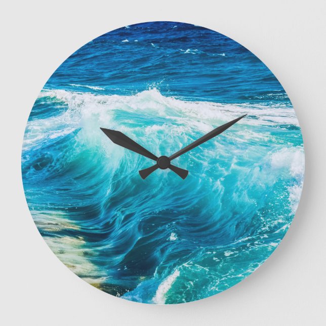 Relógio Grande Turquesa Ondas Oceânicas (Frente)