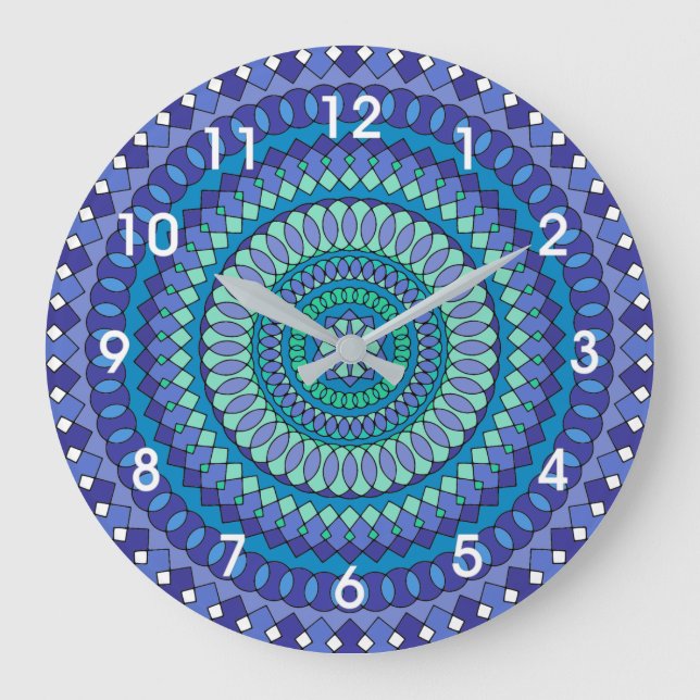 Relógio Grande Turquoise and teal blue mandala  (Frente)