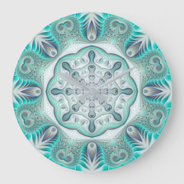Relógio Grande Turquoise Coral Reef Mandala (Frente)