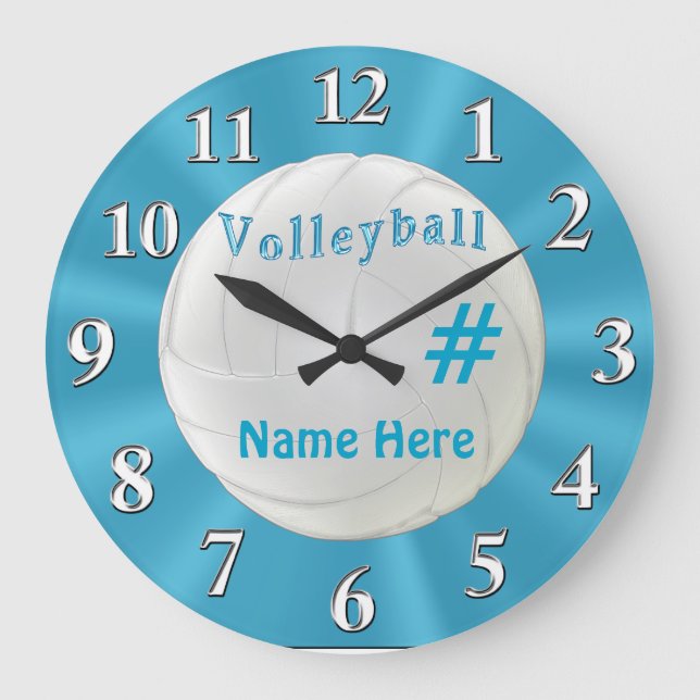 Relógio Grande Turquoise VOLLEYBALL Clock com NOME e NÚMERO (Frente)