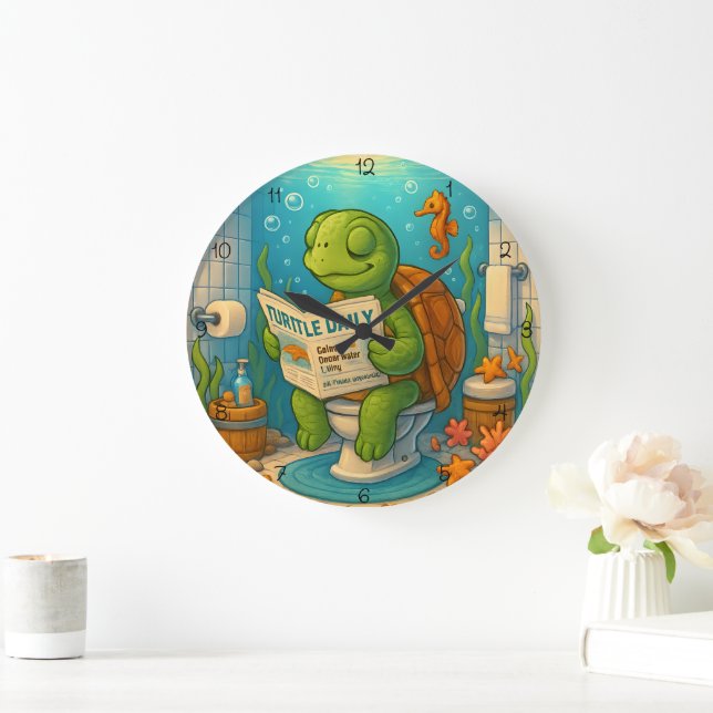 Relógio Grande Turtle on Toilet Reading (Lar)
