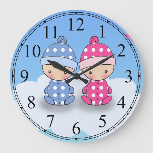 Relógio Grande Twin Boy e Girl Baby Bolinhas Clock (Frente)