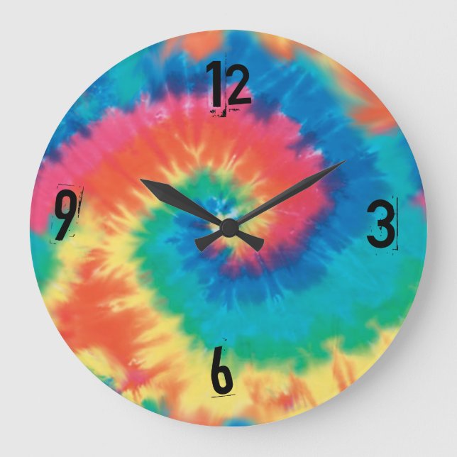 Relógio Grande Tyd Dye Hippie Clock - O Texto Pode Ser Modificado (Frente)