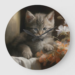 Relógio Grande Um Canto Cozy Tabby Kitten