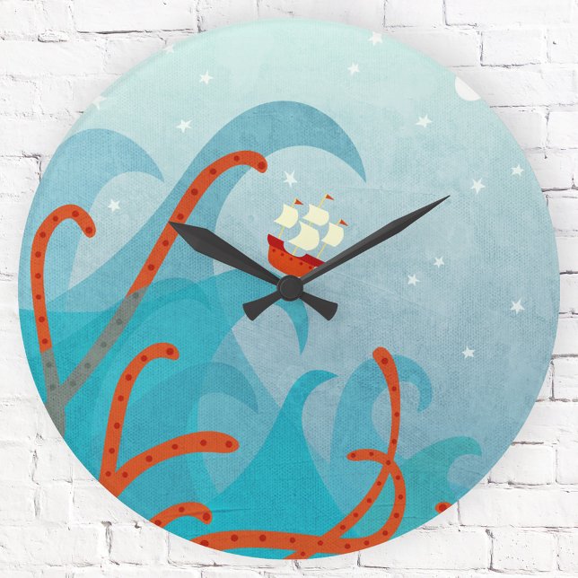 Relógio Grande Um Dia Ruim Para Os Marinheiros De Arte Náutica (Sailing sea monster fun wall clock)