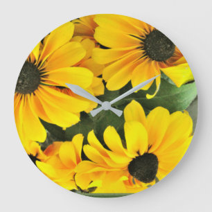 Relógio Grande Um Molho de Coneflowers Amarelas
