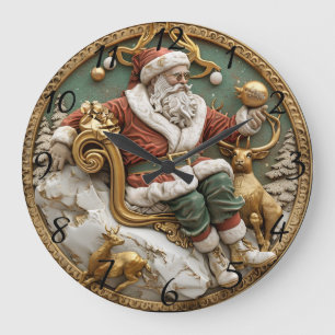Relógio Grande Uma cena caprichosa de Natal com Papai Noel e cerv