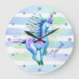 Relógio Grande Unicorn Magic Watercolor Stripe Blue