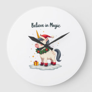 Relógio Grande Unicórnio Festivo Acredite na Magia vestindo um Na