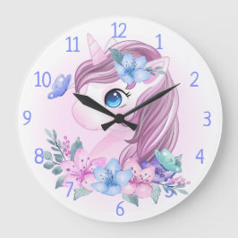 Relógio Grande Unicórnio, Flores e Borboletas