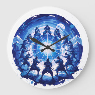 Relógio Grande Unidade Samurai Arte Circular em Tinta Azul Japone