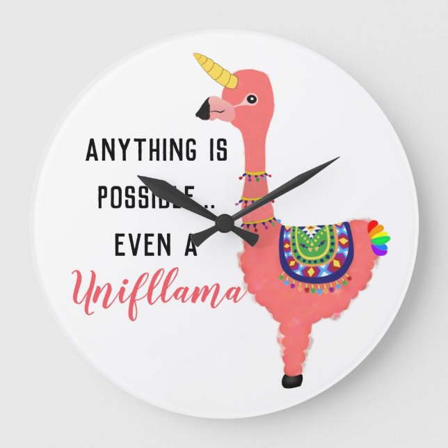 Relógio Grande Unifllama inspirador: Unicórnio-Flamingo-lama (Frente)