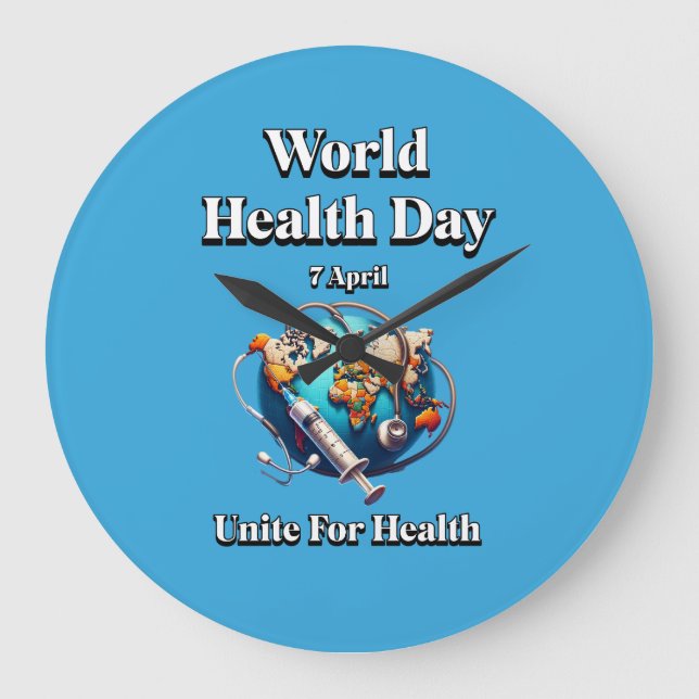 Relógio Grande Unir Para A Saúde. Dia Mundial da Saúde. Camiseta (Frente)