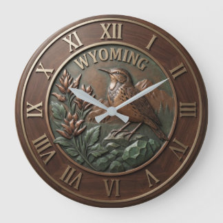 Relógio Grande United States Meadowlark and Buffalo Nature Wood