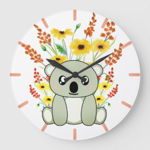 Relógio Grande Urso Koala Bonito com Flores