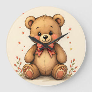 Relógio Grande Urso marrom pequeno e fofo com gravata