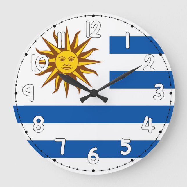 Relógio Grande Uruguay Flag Wall Clock – Patriotic Home & Office  (Frente)