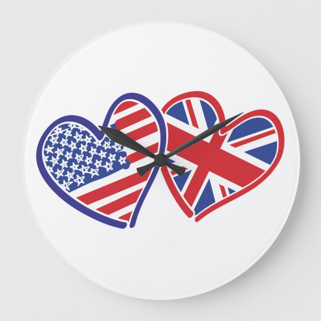Relógio Grande USA and UK Flag Hearts (Frente)