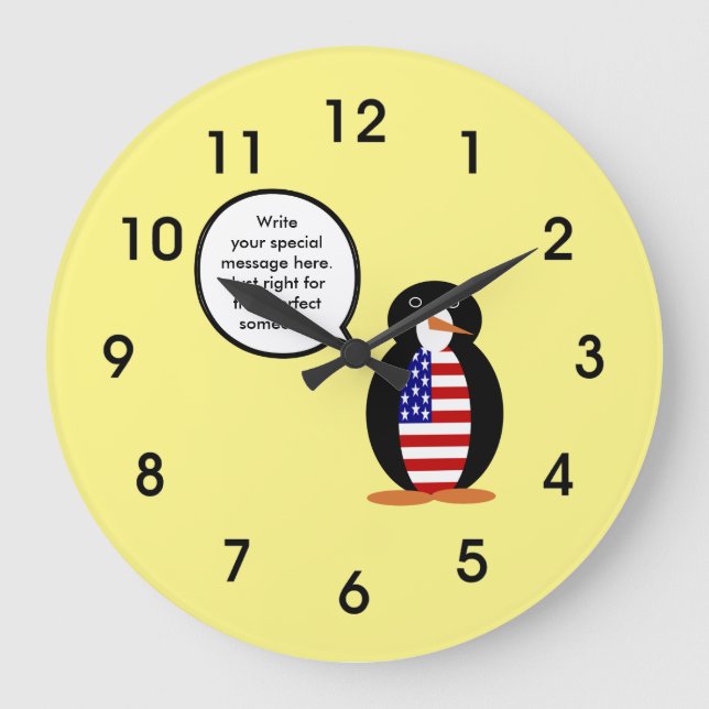 Relógio Grande USA Flag Talking Ms Penguin (Frente)