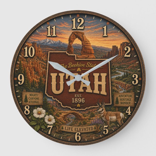 Relógio Grande Utah Beehive State National Park Rustic Gift  (Frente)