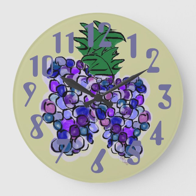Relógio Grande Uvas Whimsy (sage) (Frente)
