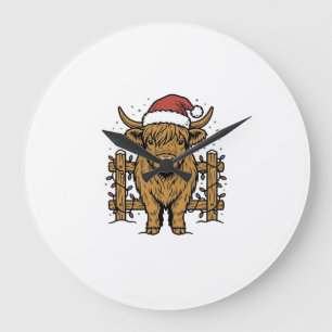 Relógio Grande Vaca das Terras Altas do Natal Chapéu de Papai Noe