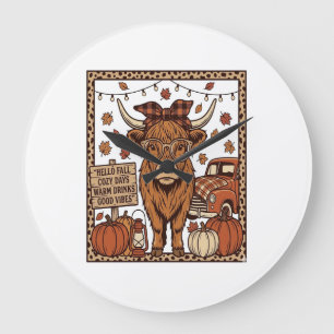 Relógio Grande Vaca das Terras Altas Olá Outono Desenho de Gravur