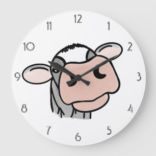 Relógio Grande vaca de desenho animado preto branco rosa beijo ci
