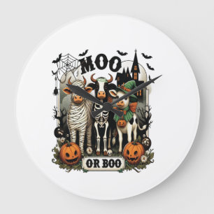 Relógio Grande Vaca de Halloween Moo ou Boo