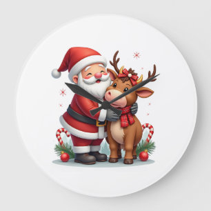 Relógio Grande Vaca de Natal das Terras Altas com Papai Noel Esco