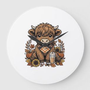 Relógio Grande Vaca Highland Outono Vintage Arte de Casa de Fazen