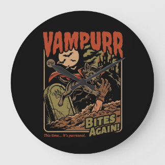 Relógio Grande Vampurr Morde Novamente! Gato Engraçado Halloween