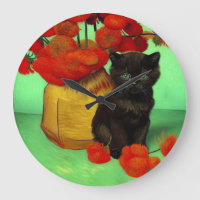 Van Gogh Black Kitten Red Flowers