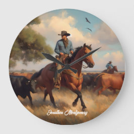 Relógio Grande Vaqueiro Tocando Gado a Cavalo