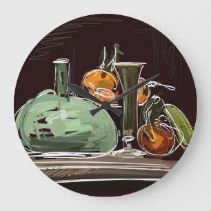 Relógio Grande Vaso Verde Fruta expressionista