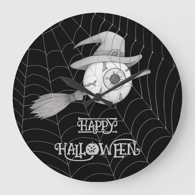 Relógio Grande Vassoura-de-bruxa do Halloween, olho assustador, t (Frente)